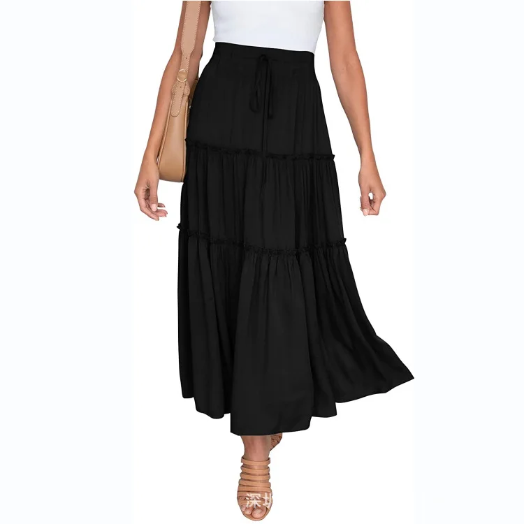 In the 2023 women's tall waist skirt Bohemian type fold A elegant skirts