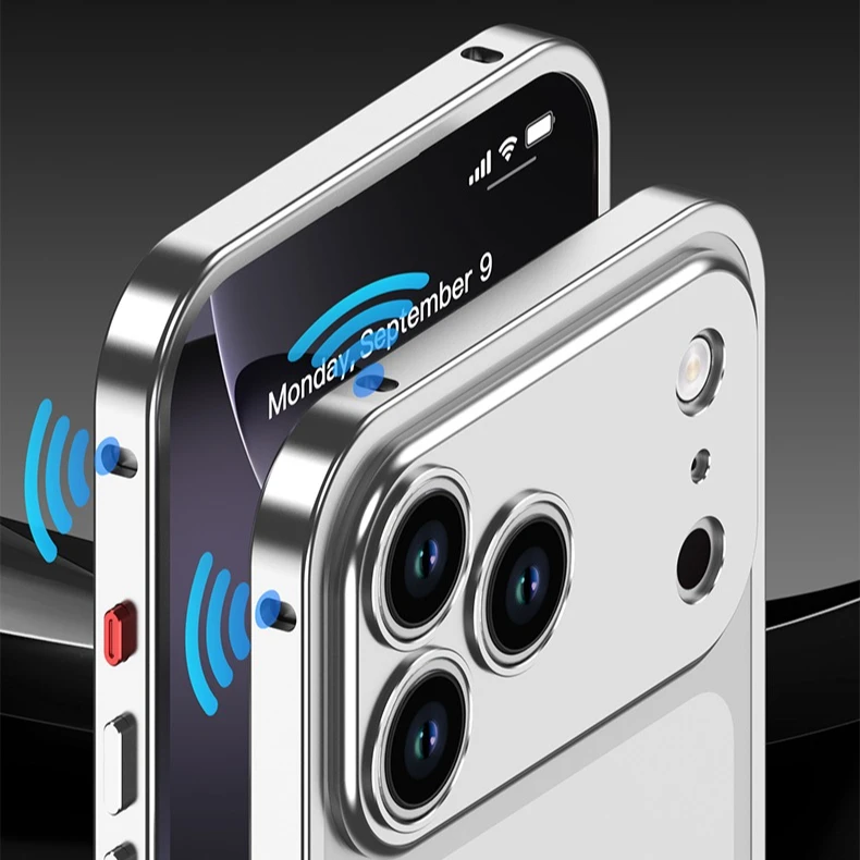 Stylowe metalowe etui na telefon z odprowadzaniem ciepła, pasujące do modeli iPhone 18, 17 Air, 16 E, 15, 14, 13, 12 Pro Max Plus, wykonane ze stopu, odporne na wstrząsy, z metalową ramką. — zdjęcie produktu 5