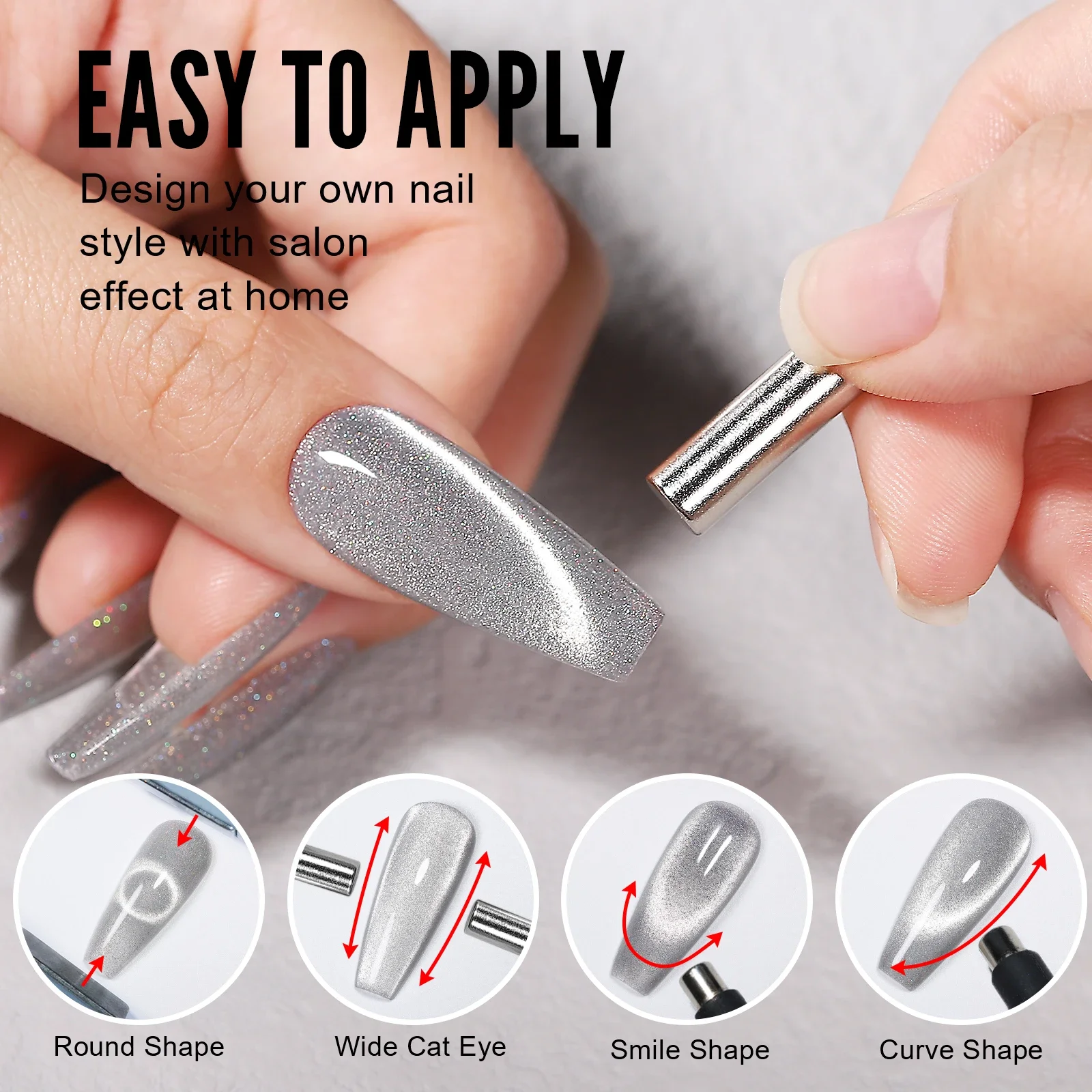 YOKEFELLOW Cat Eye Gel Nail Polish 10Ml Silver Magnetic Nail Polish Gel Varnish Professional Nail Gel for Manicure DIY