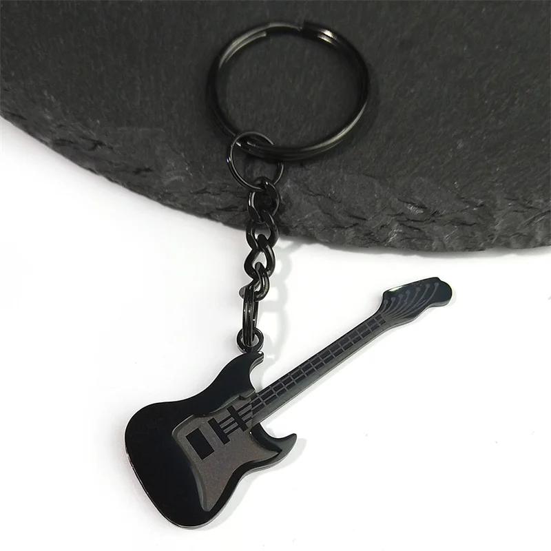 Goth Rock Y2k Guitar Musical Keychain for Women Men Stainless Steel Black Aesthetic Music Bag Charm Keyring Jewelry llaveros