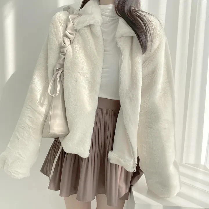 Damska ciepła kurtka z futerkiem Thiened, koreański styl, elegancka, jesienno-zimowa, nowa, prosta, retro, luźna, z charakterem, top, płaszcz damski.