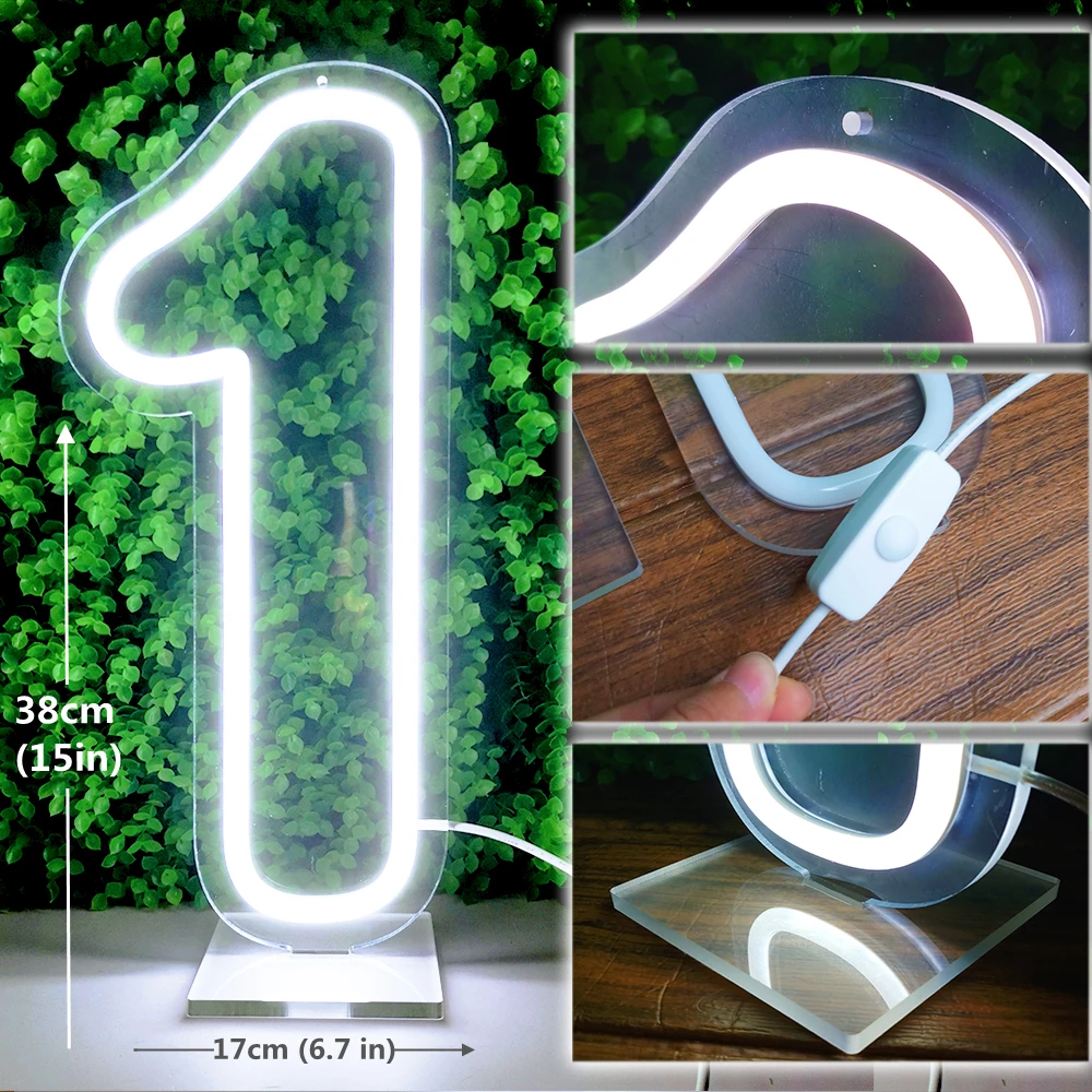 Imagem -06 - Customizável 1st Birthday Usb Neon Light Sign Stand e Montagem na Parede Flex Led Clear Base Party Lights