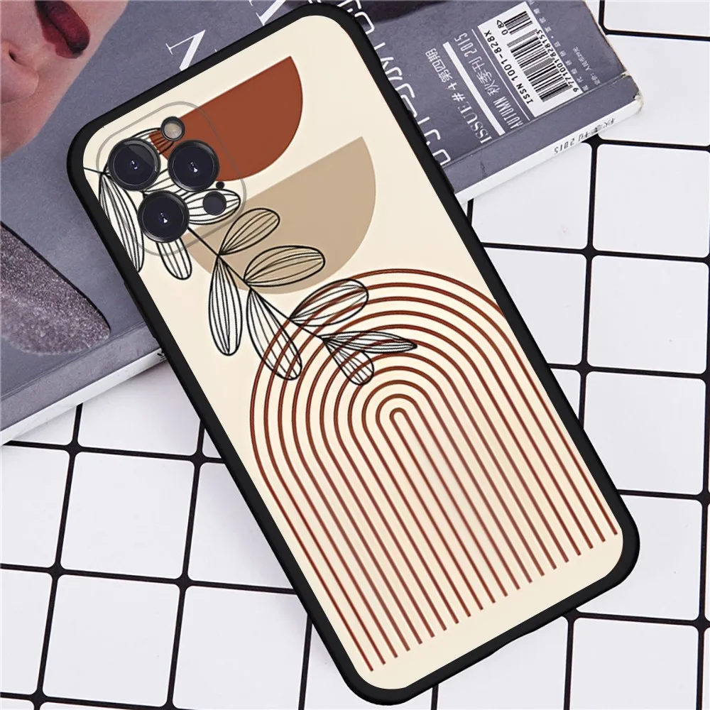 Geometric Plant Phone Case for iPhone 15 8 7 6 6S Plus X SE 2020 XR XS 14 11 12 13 Mini Pro Max Mobile Case