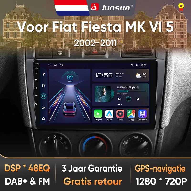 Image of Junsun Kabelloses CarPlay für Ford Fiesta Mk VI 5 Mk5 2002-2011 Android Autoradio mit GPS 8-Kern DSP RDS BT Lokal Niederländisch