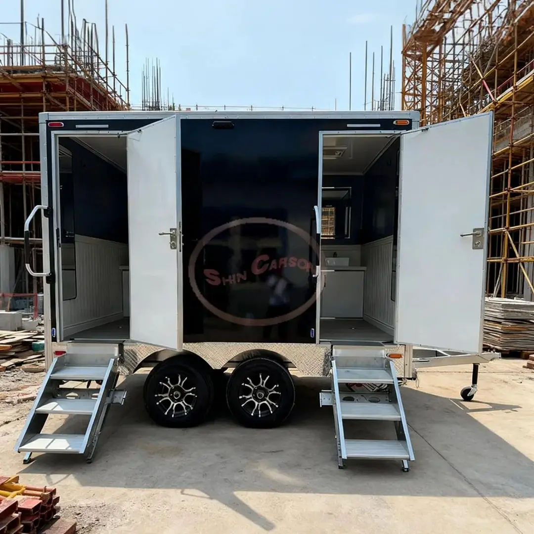 

Outdoor Towed Mobile Restroom Trailer-Mounted Toilet with Flush System And Ventilation for Camping Construction Large Events