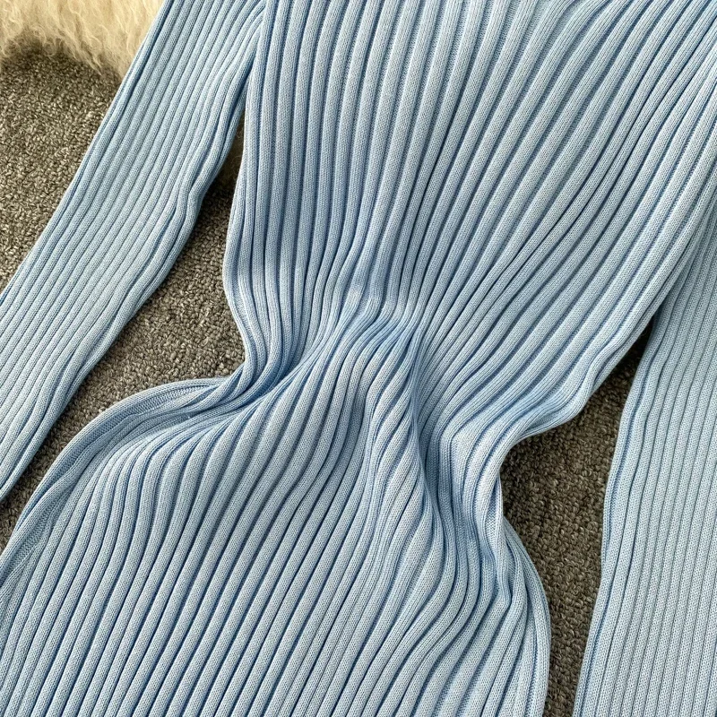 Elegant V Neck Long Sleeve Knit A-line Knitted Dress Slim Fashion Korean Sweater Basics Women Autumn Winter Elastic Clothing