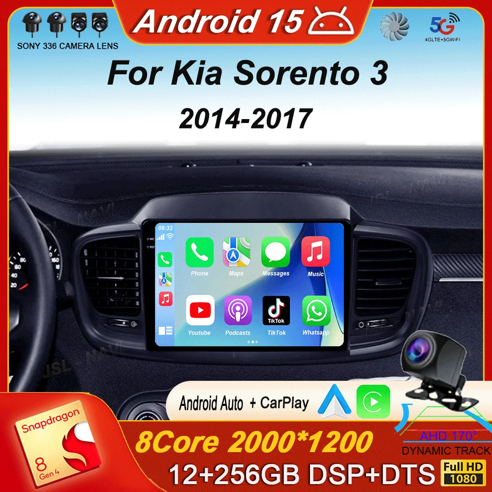 

Android 15 Car Radio For Kia Sorento 3 2014 - 2017 Stereo GPS Navigation Carplay Multimedia BT Video Player DSP 2din DVD