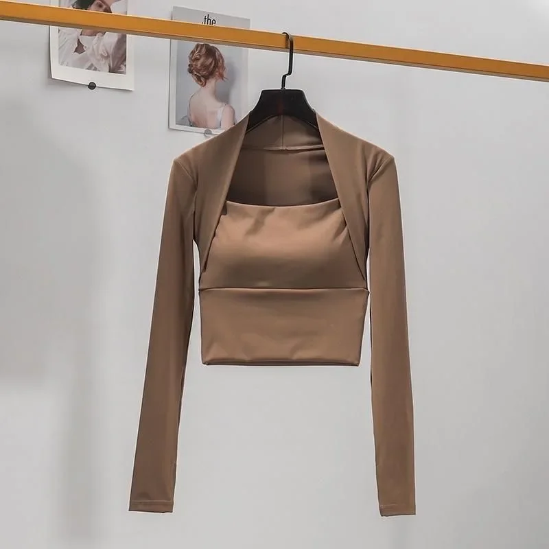 ヨガフィットネススポーツウェア2025フェイクツーピーストップスレディース長袖セクシー体型カバーヨガウェアフィットネスウェア