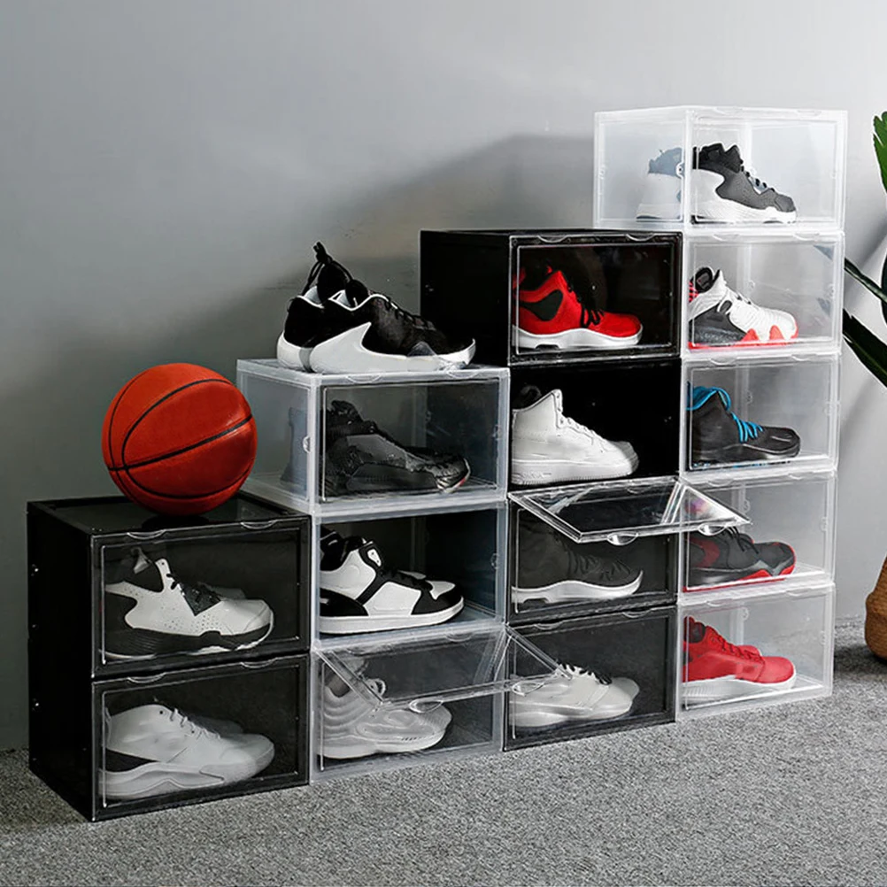 

Shoe Case Box Magnetic Type Shoes Organizer Sneakers Basketball Container Black