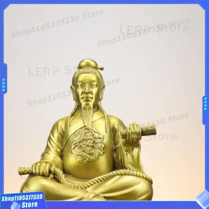 Pure Brass Yang Junsong Statue Feng Shui Patriarch God Figure Home Worship Sitting Ornament Bronze Sculpture for Living Room