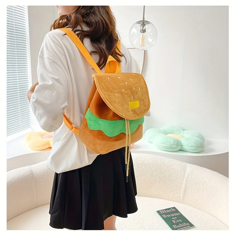 Women\'s double shoulder bag Burger Cute Cartoon Small Backpack Large Capacity Campus Backpack  Men\'s Bag Women\'s Bag Mini Burger