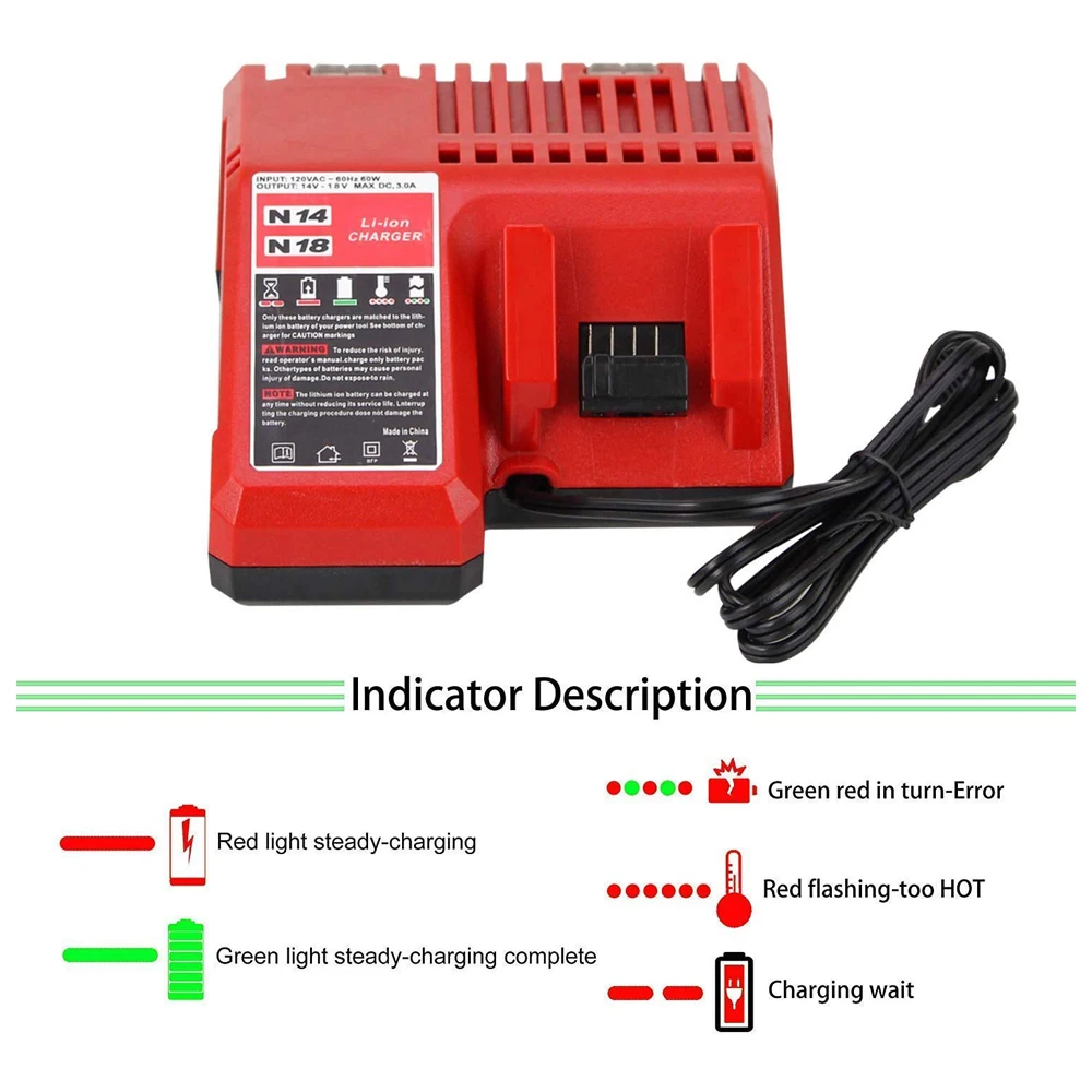 Imagem -03 - Carregador de Bateria Rápido do Li-íon Milwaukee M18 4811-1815 48-11-1828 48-112401 48-11-2402 110-240v