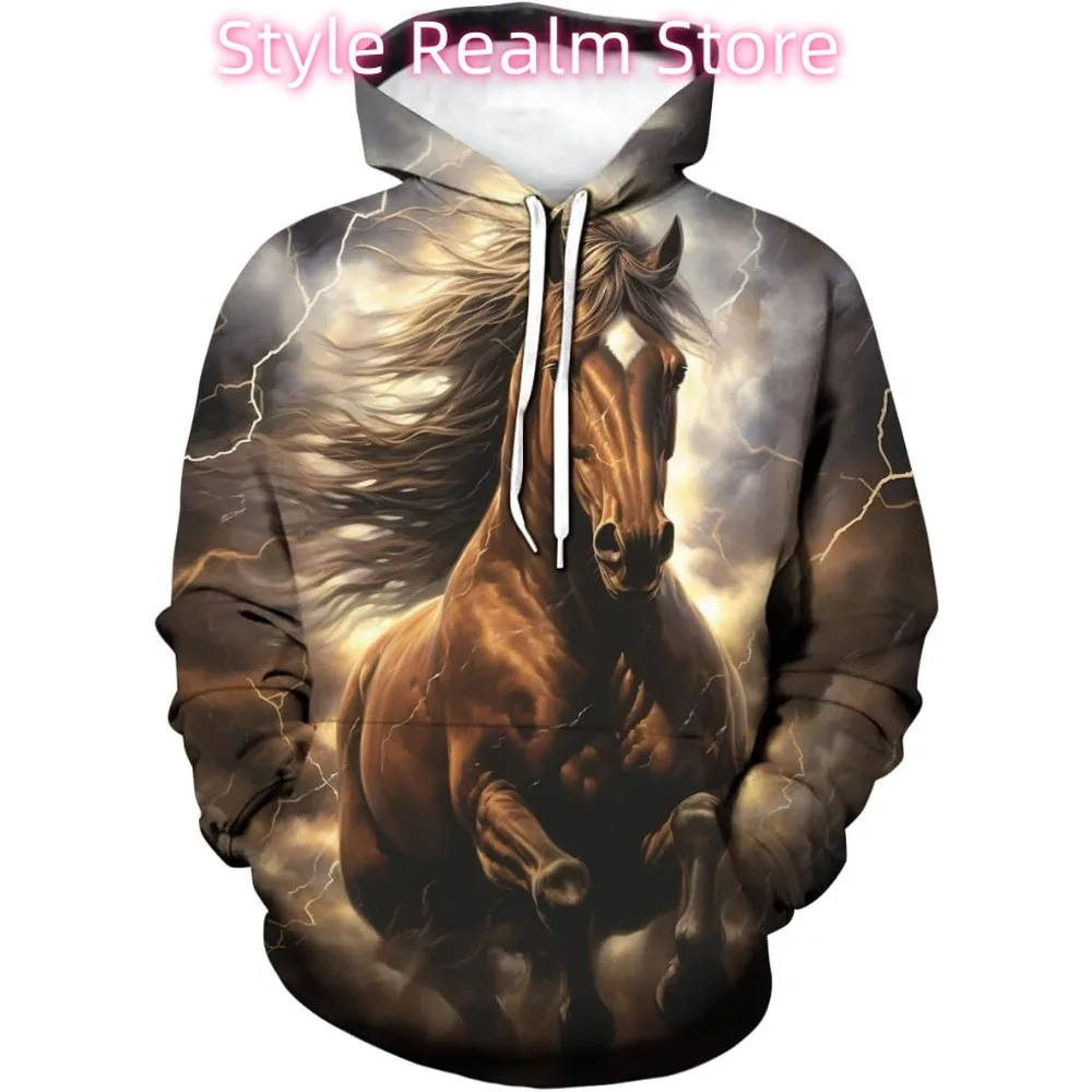 الجدة الحصان بنتيوم نمط هوديي 3D الطباعة مضحك الحيوان كم طويل سحب حبل هوديس السترة