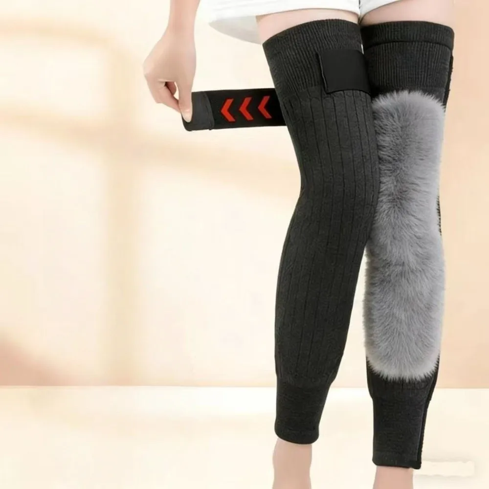 Cold-proof Warm Knee Pads with Straps Elastic Soft Thermal Leg Warmers Windproof Wraps Leg Thick Knee Protector Men/Women