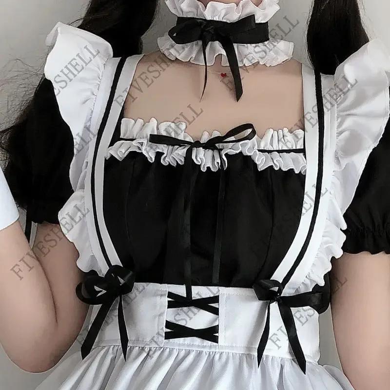 5XL Halloween Amine Black Cute Lolita French Maid  Medieval Cosplay Costume Dress Girls Woman Waitress Maid Party Stage Costumes