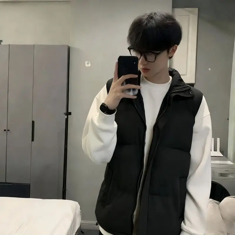 Warm Vest Cotton Clothes Autumn And Winter Thickened Warm Tide Brand Korean Version Vest Jacket Men's Cleanfit Cotton Vest