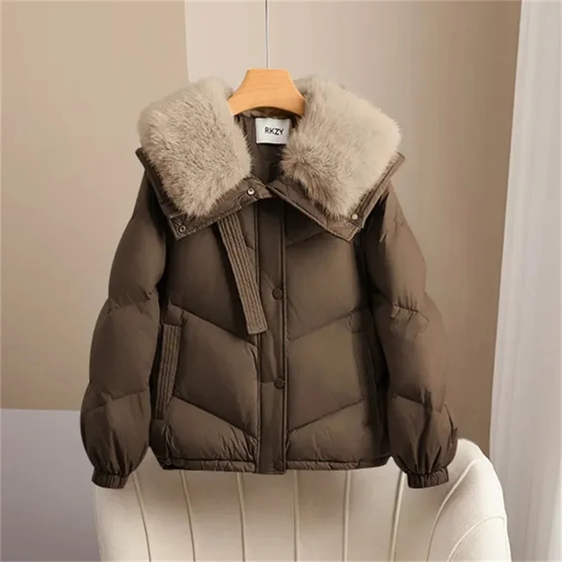 Chaqueta corta acolchada de algodón para mujer, Parkas con Cuello de piel, abrigos de algodón grueso, ropa de abrigo informal negra para mujer, invierno 2025