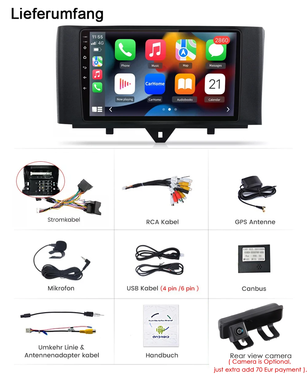 Android 9-inch car radio with  Wireless carplay PIP GPS Navigation for Smart Fortwo Cabrio Coupe 451 2007/08-2024/12