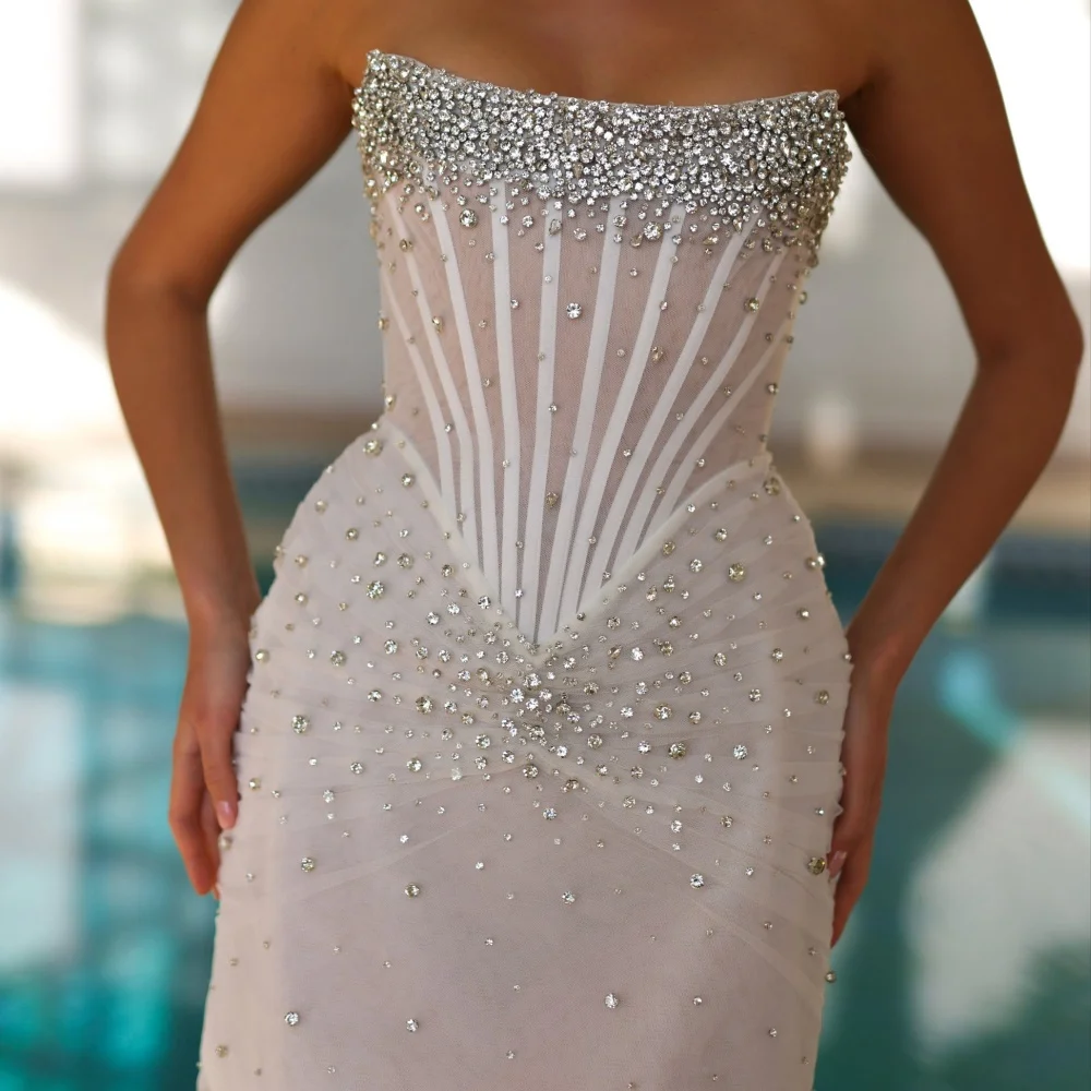 Amanda Customized White Glitter Strapless Sleeveless Prom Dresses Backless Mini vestidos de noche Knee-Length Formal Evening image 2
