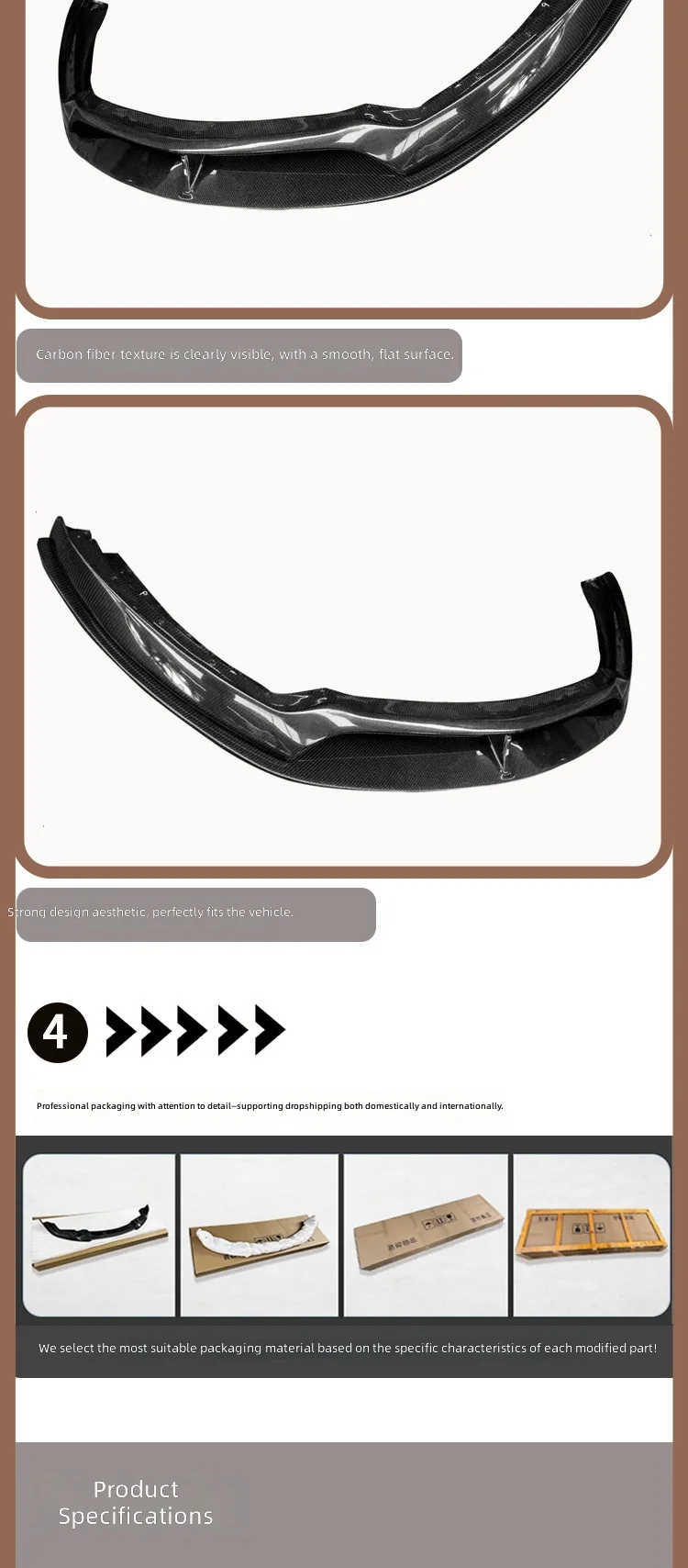 Carbon Fiber Front Lip Spoiler For 2015-2017 Mustang, Car Accessories, Front Bumper Chin, Vehicle Parts view 4