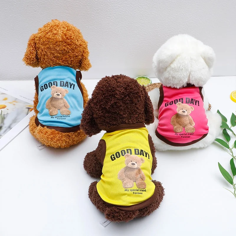 Cartoon Bear Dog Clothes Cute Cotton Dog Costume Pet T-shirt Cats Vest for Puppy Small Medium Dogs Shih Tzu Dog XS-XXL