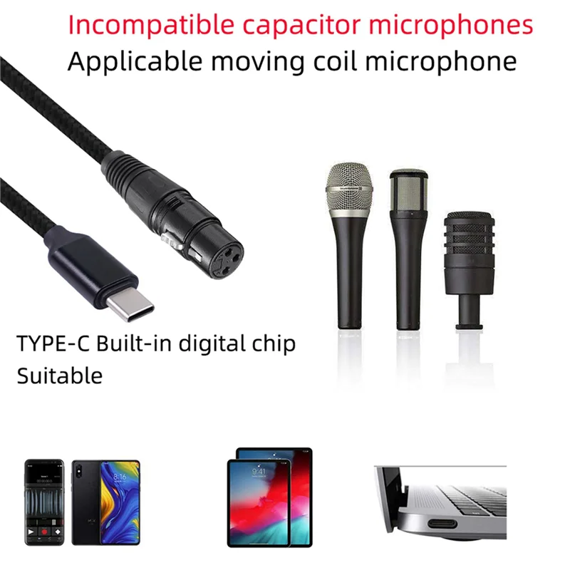 A14M 2X USB C - XLR 암 케이블, USB C 마이크 케이블 타입 C 남성 - XLR 암 마이크 링크 스튜디오 오디오 코드 (2M/6.6FT)