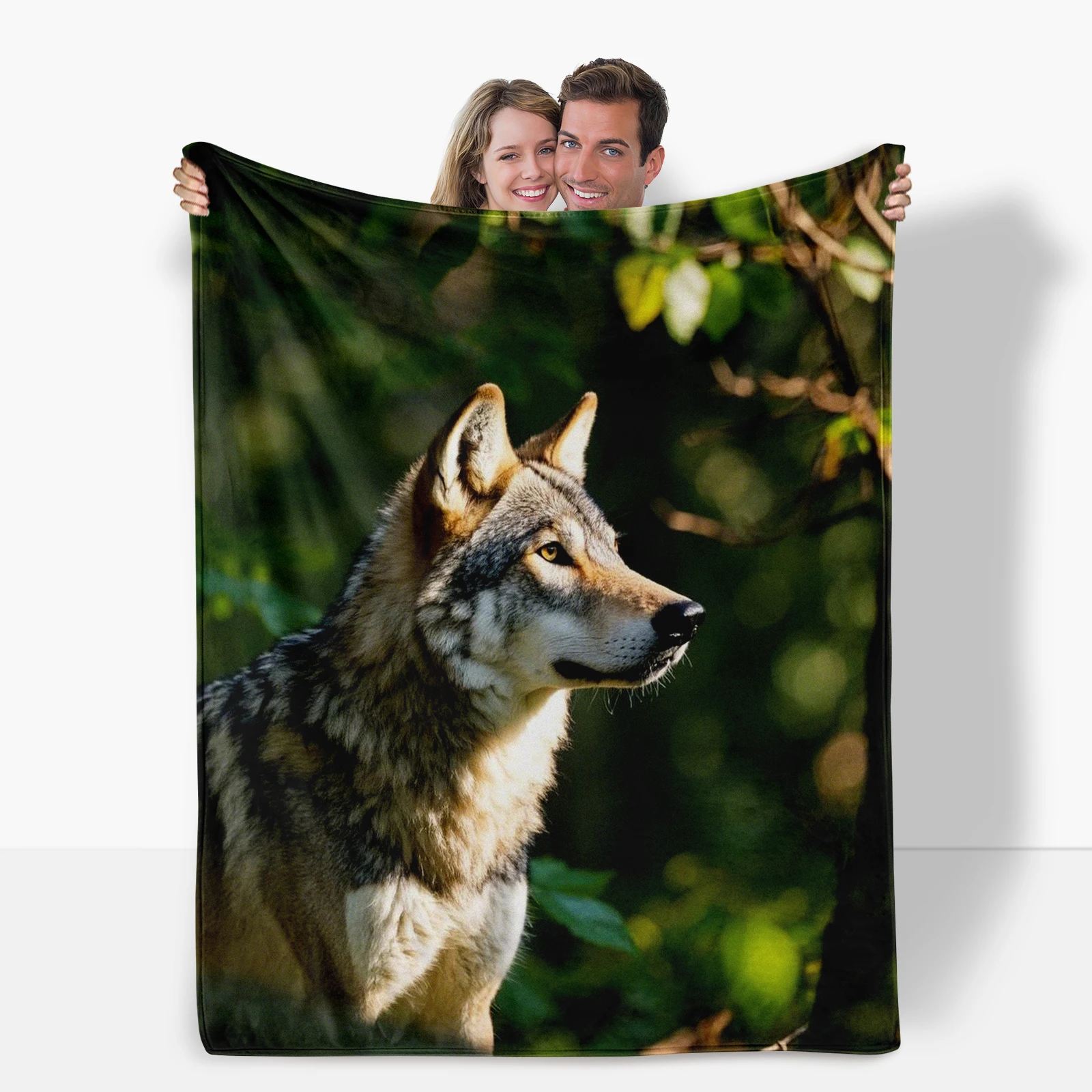 Cozy Blanket Featuring Wolves Gazing Into The Distance In A Sunlit Forest Perfect For Bringing Nature And Warmth To Loved Ones