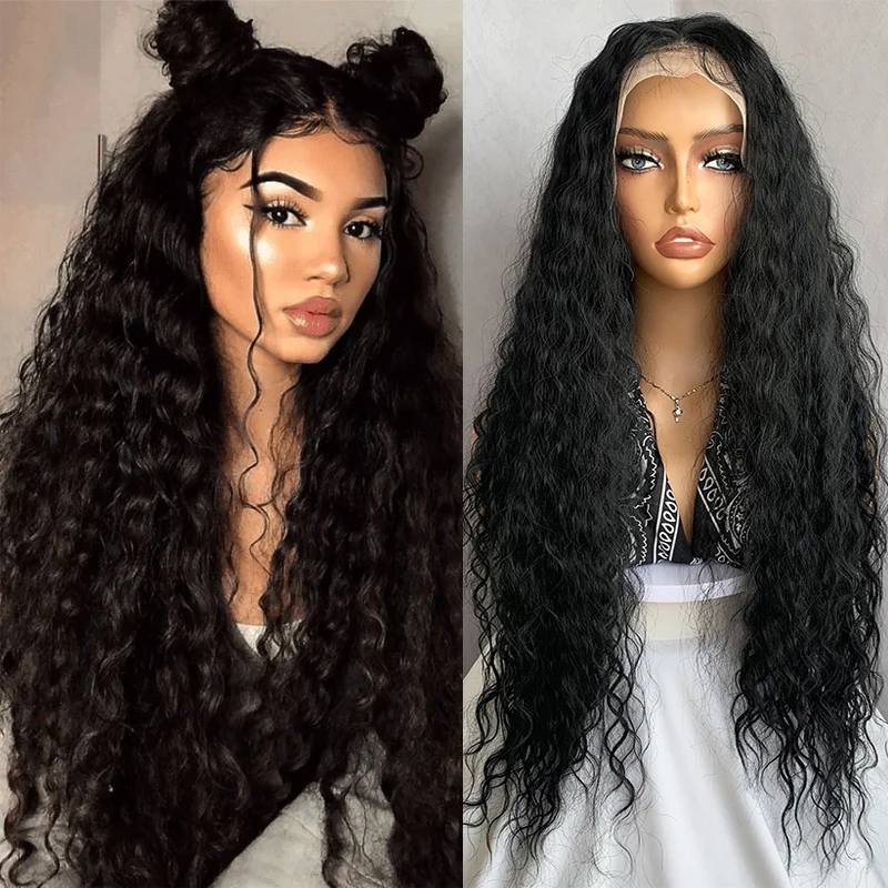 

28"Deep Curl 13*4 Lace Front Synthetic Wigs Long Glueless Lace Front Wig Pre Plucked Natrural Hairline With Baby Hair Female Wig