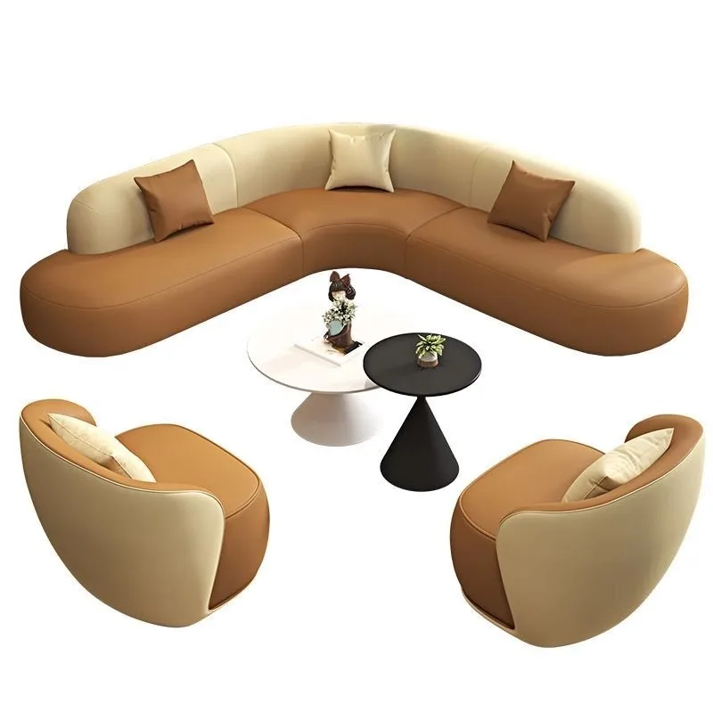 Curved sofa coffee table combo for business negotiations