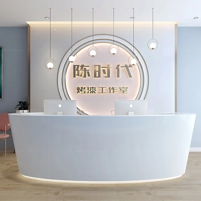 The Company's Reception Desk is Painted Curved Office, Simple and Modern Cashier Service Desk