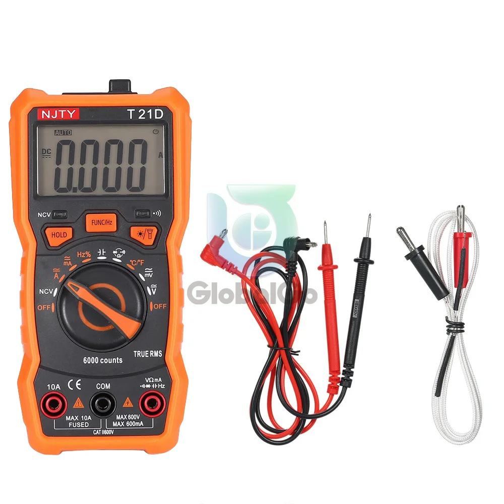 Multimeter Tester 6000 Counts Digital Multimeter Auto Ranging AC/DC Voltage Temperature Measuring Device T21D with Thermocouple