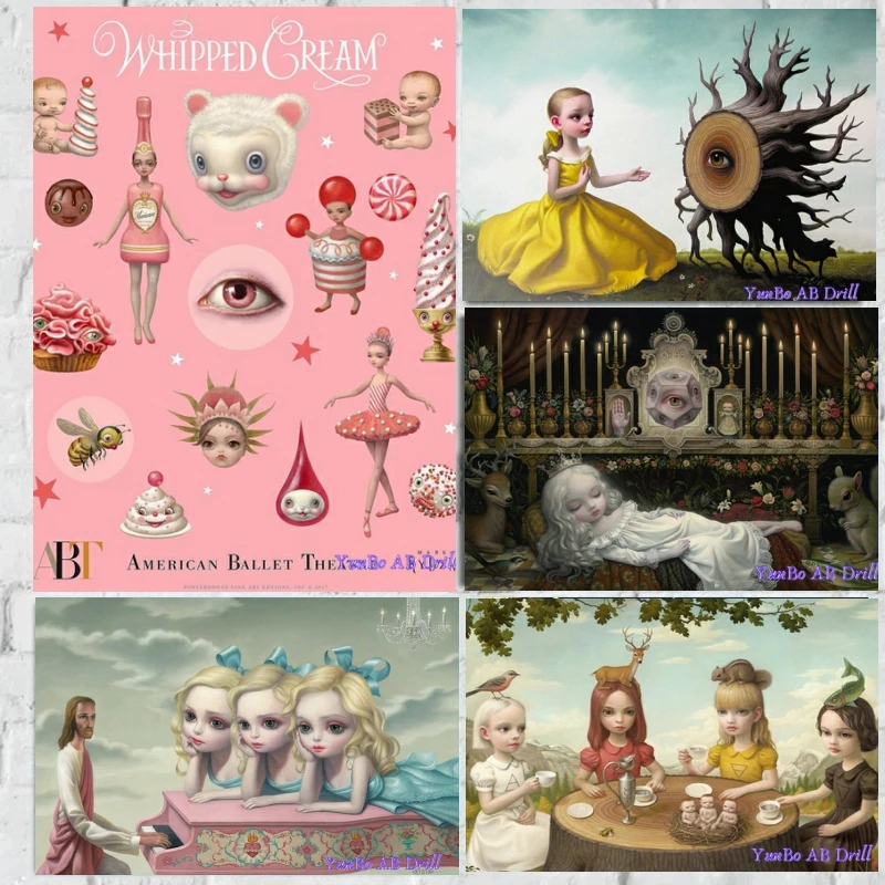 

AB Drill Surreal Cartoon Art DIY Diamond Painting Mark Ryden Gothic Girl Illustration Cross Stitch Rhinestone Home Decor Present