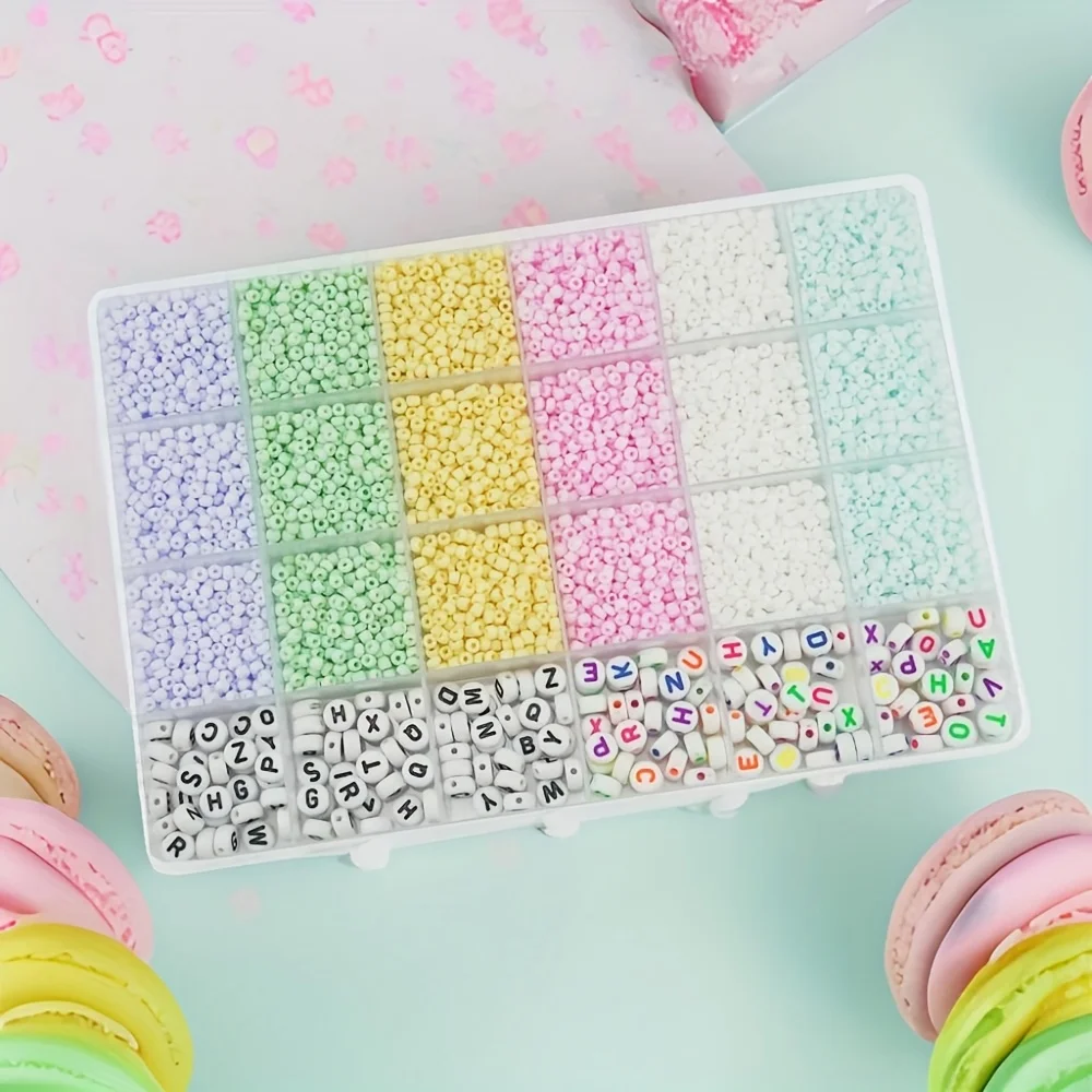 

6000 шт. стеклянных бусин-макаронов 3 мм, 24 цвета, для самостоятельного изготовления браслетов, украшений и бижутерии.