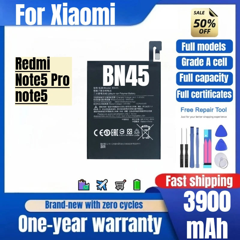 

BN45 for Xiaomi Redmi Note5 Pro/note5 Phone Battery 0 Cycle High Quality Capacity Replacement Bateria Grade A Cell with Tools