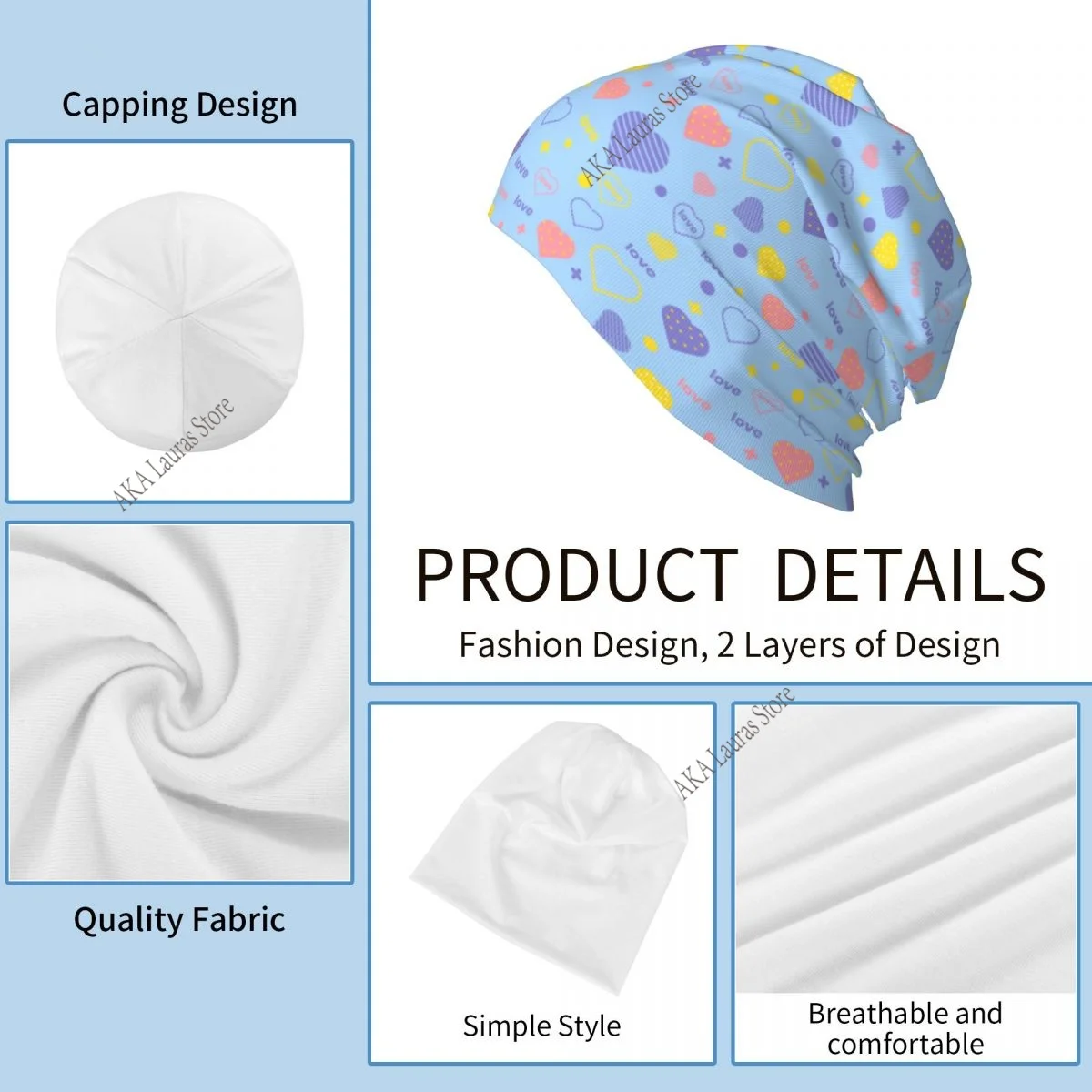 قلوب ملونة الخريف الإناث الدافئة بيني مزدوجة تستخدم في الهواء الطلق بونيه القبعات #4