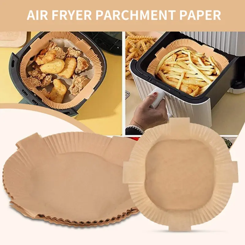 【Must-Haves】 Einweg-Papiereinlagen für Heißluftfritteusen, 50 Stück 7,9 Zoll quadratische, antihaftbeschichtete Pergamenteinlagen, ölbeständig für Heißluftfritteusen