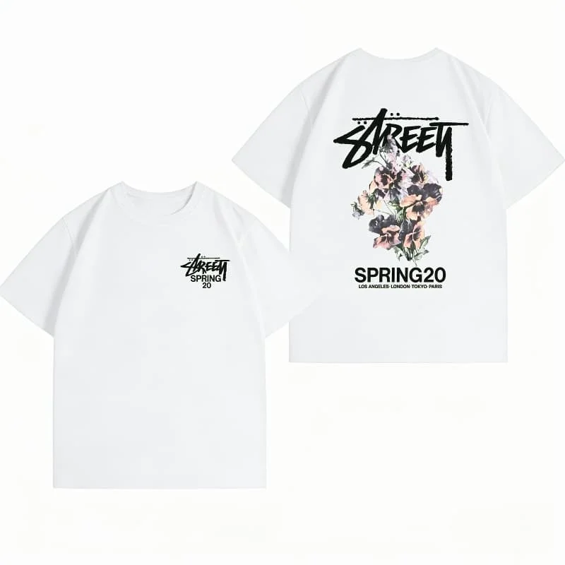 Men's High Quality Cotton T-shirt Retro Floral Street Print Breathable Comfortable Hip Hop O-neck Short Sleeve Casual TeeFor Men