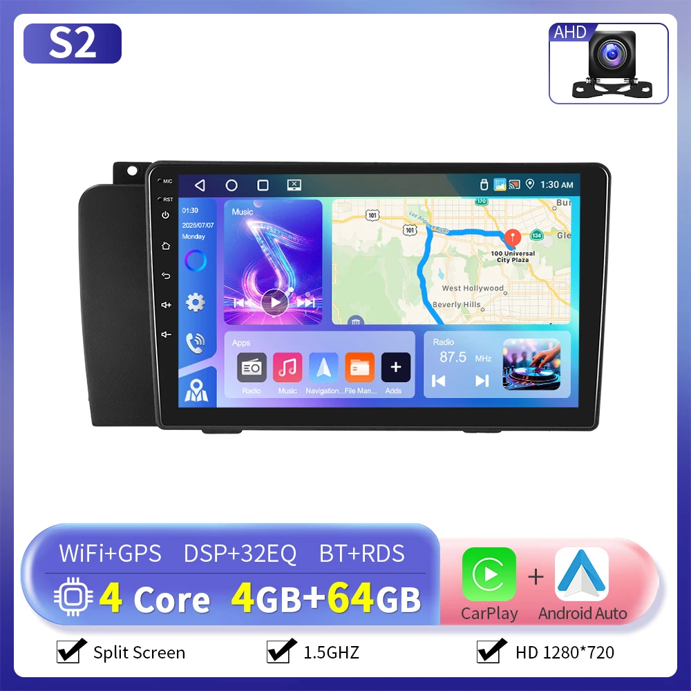 Camecho 6 + 128G Draadloze CarPlay Android Auto Autoradio voor Volvo XC70/V70/S60 2004-2007 GPS Stereo 4G WIFI Multimedia Speler