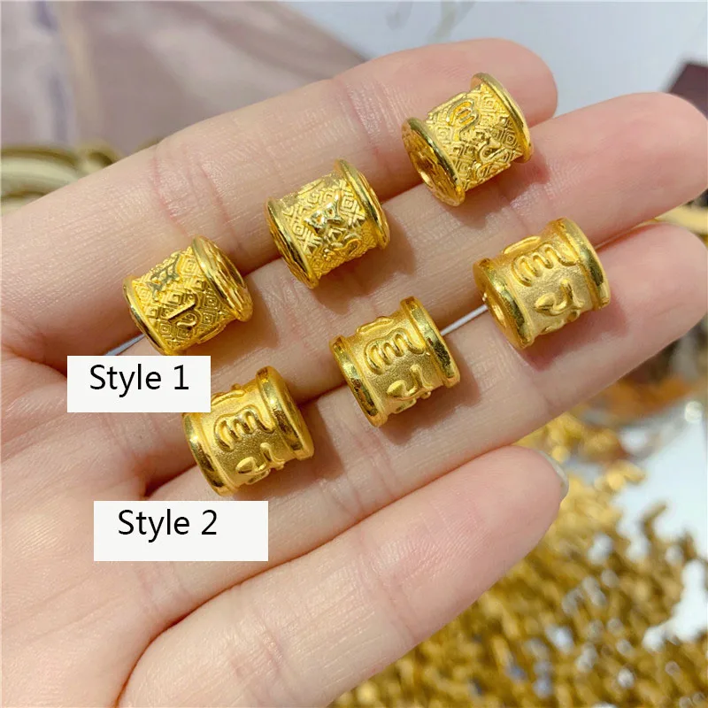 

1pcs Real 24K Yellow Gold Pendant 3D Hard Gold Six Sutra Tube Beads DIY Make Bracelets Men's Jewelry Upscale Gift