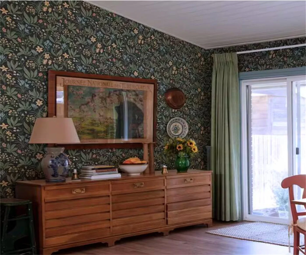 Custom new rural small floral wallpaper mural living room bedroom TV background wall retro dark green floral 3d wallpaper