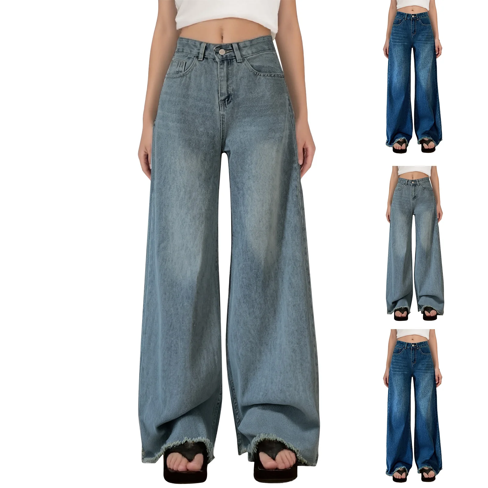 Korean Style High-Waisted Loose-Fitting Jeans Streetwear Boyfriend Stretch Wide-Leg Jeans Lady Offic Versatile Pants