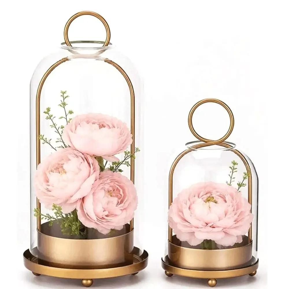 Vintage Brass Metal Candle Holder Set Modern Versatile Pillar Candle Stand Glass Dome Elegant Brass Metal Candle Holder