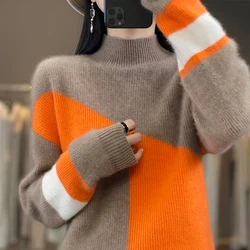 Pull en cachemire à col rond pour femme, 100% laine, ample, décontracté, tricoté, haute qualité, automne et hiver, 2023