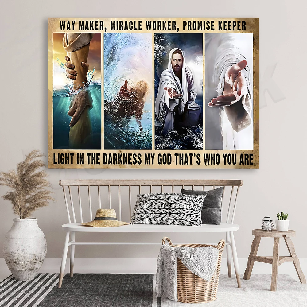 Wayfinder, Miracle Worker, Promise Keeper, Light in the Darkness Poster, Jesus Print, God Art, Bible Verse