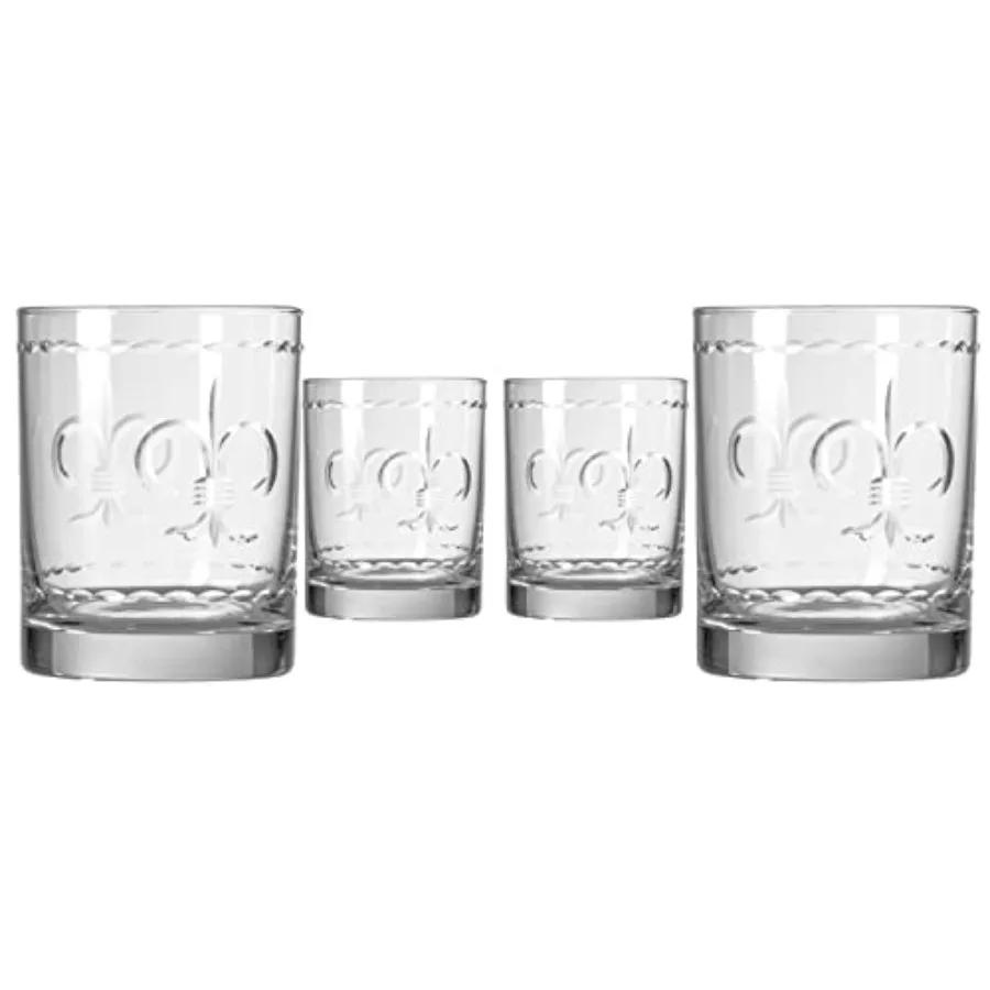 

Fleur De Lis Double Old Fashioned Glass 13oz Whiskey Glass Lead-Free and Diamond-Wheel Engraved Proudly Made in the USA Set of