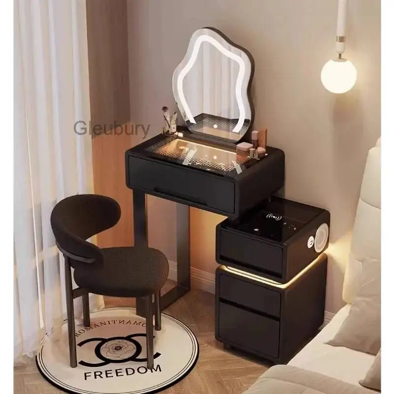 Bluetooth Mirror Jewelry Outlet Charging Vanity Black Seat Bedroom Dressers Makeup Light Small Penteadeira Bedroom Furniture