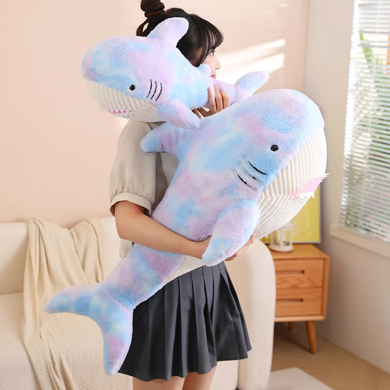 

New Kawaii Colorful Shark Plush Toy Soft Stuffed Speelgoed Animal Reading Pillow for Birthday Gift Cushion Doll For Children