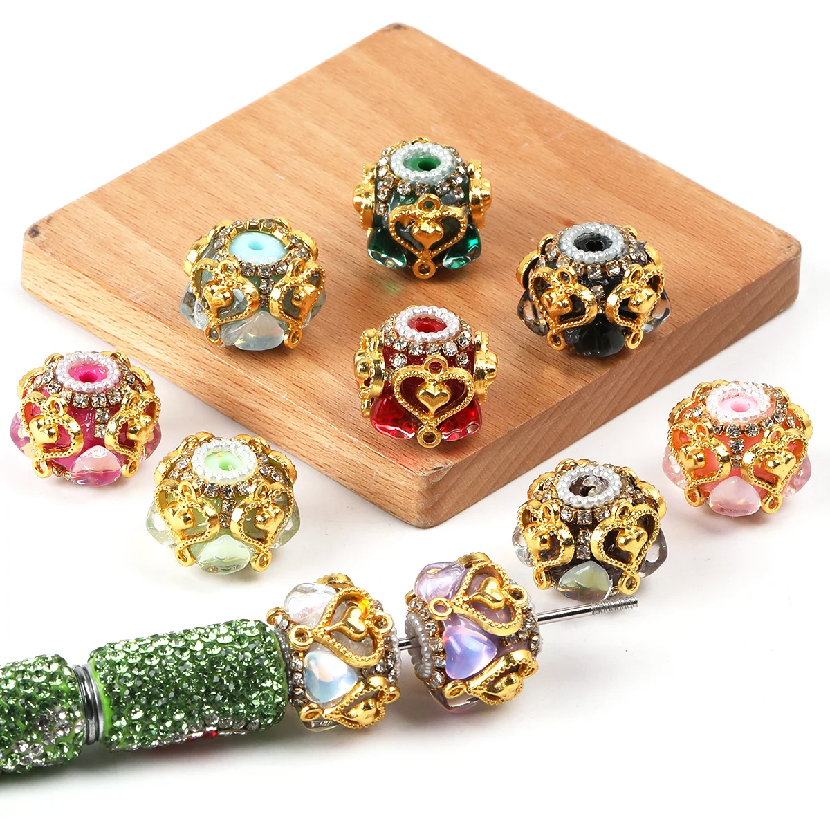5pcs/10pcs Random Color Acrylic Large Hole Beads,21mm Ornate Heart‑Accent Decor Parts for DIY Craft Ornament Accessories