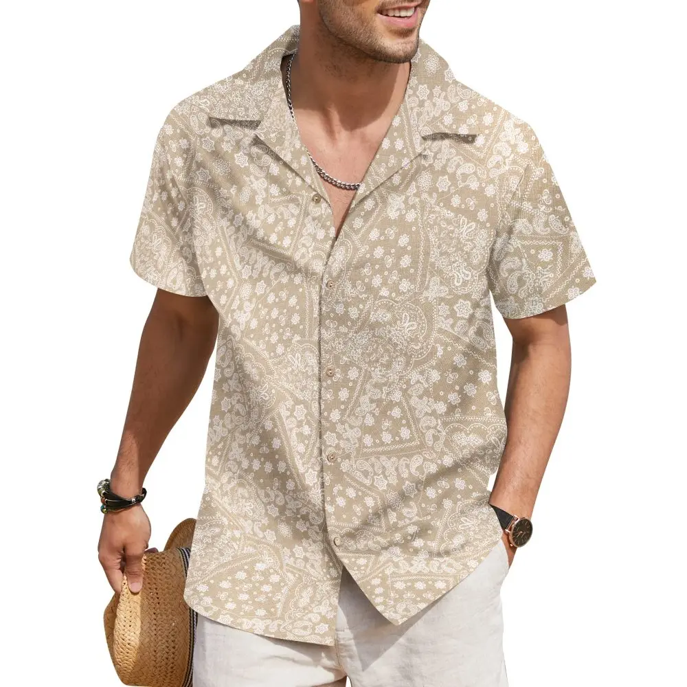 Hawaiian Shirt for Men Shirts Tropical Plants 3D Print Beach Summer Button Shirt Men's Vacation Breathable Short Sleeved Shirt