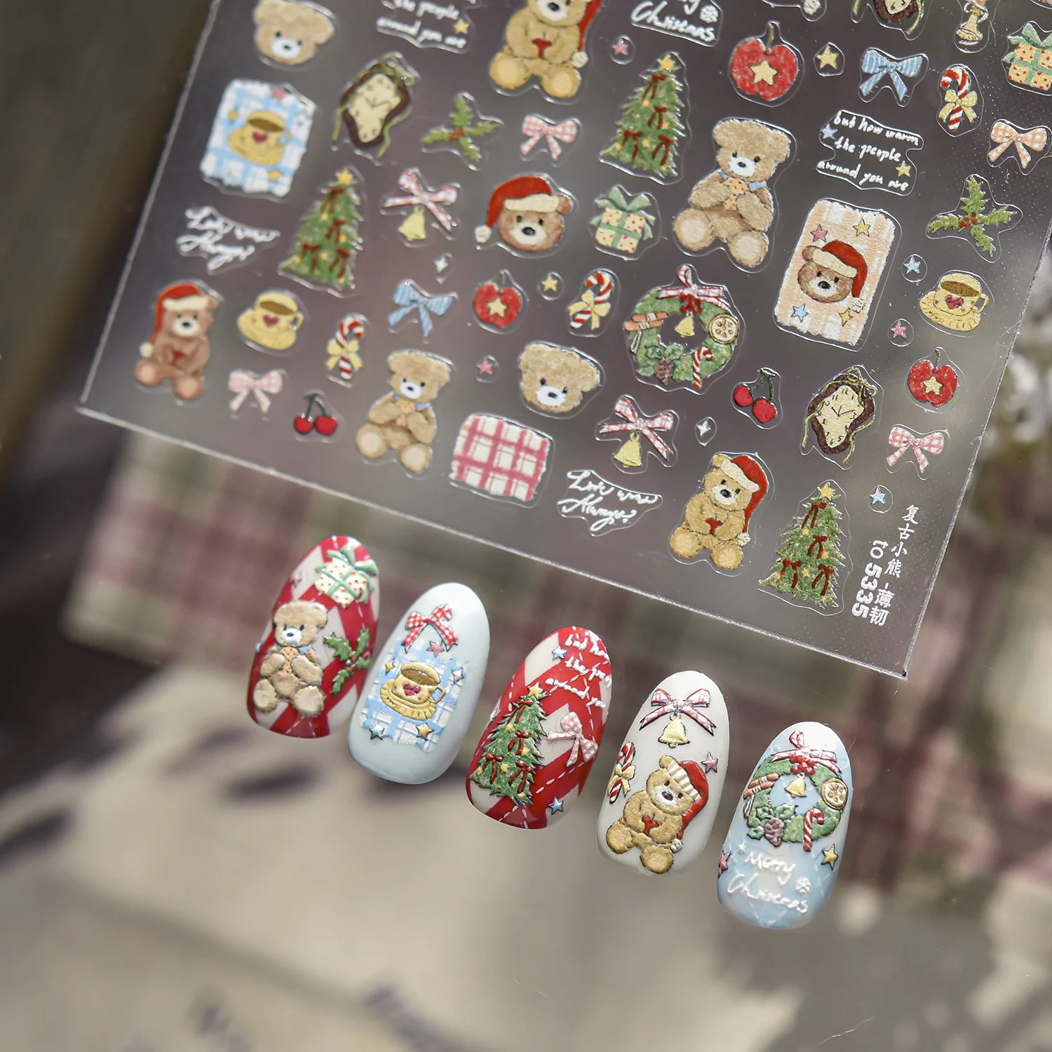 Pegatinas 3D para uñas, guirnalda navideña, árbol, oso, bola de cristal, Papá Noel, copos de nieve, lazo, decoración artística de uñas de invierno, pegatinas